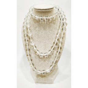 Collier Cristal de roche Type Sautoir Pierres rondes 8mm 80 cm