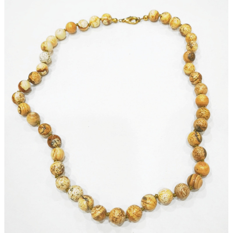 Collier Jaspe Léopard Pierres Rondes 8mm 44 cm