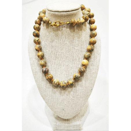 Collier Jaspe Léopard Pierres Rondes 8mm 44 cm