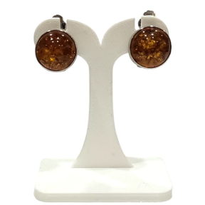 Boucles Ambre Cognac rondes Argent 925