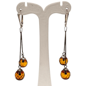 Boucles Ambre Cognac boules Argent 925