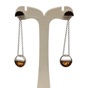 Boucles Ambre Cognac rondes Argent 925