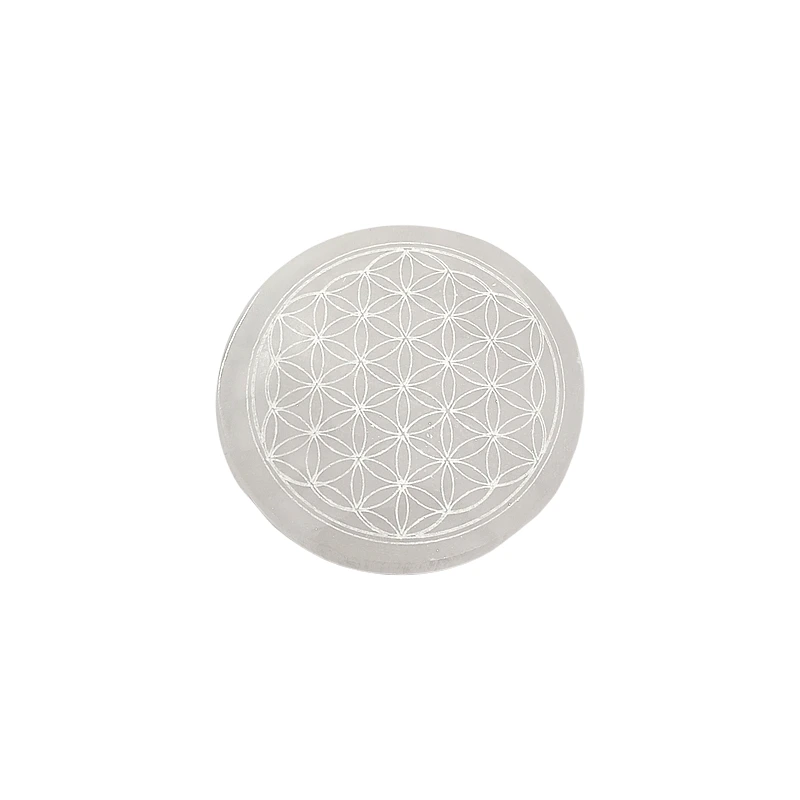 Disque de Rechargement Sélénite Purification, Calme et Guérison Fleur de Vie D 10cm H 1,5cm