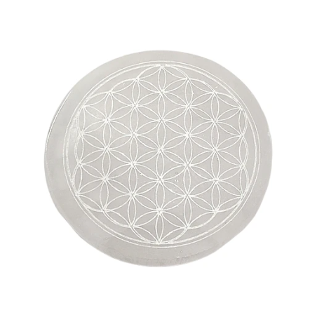 Disque de Rechargement Sélénite Purification, Calme et Guérison Fleur de Vie D 10cm H 1,5cm