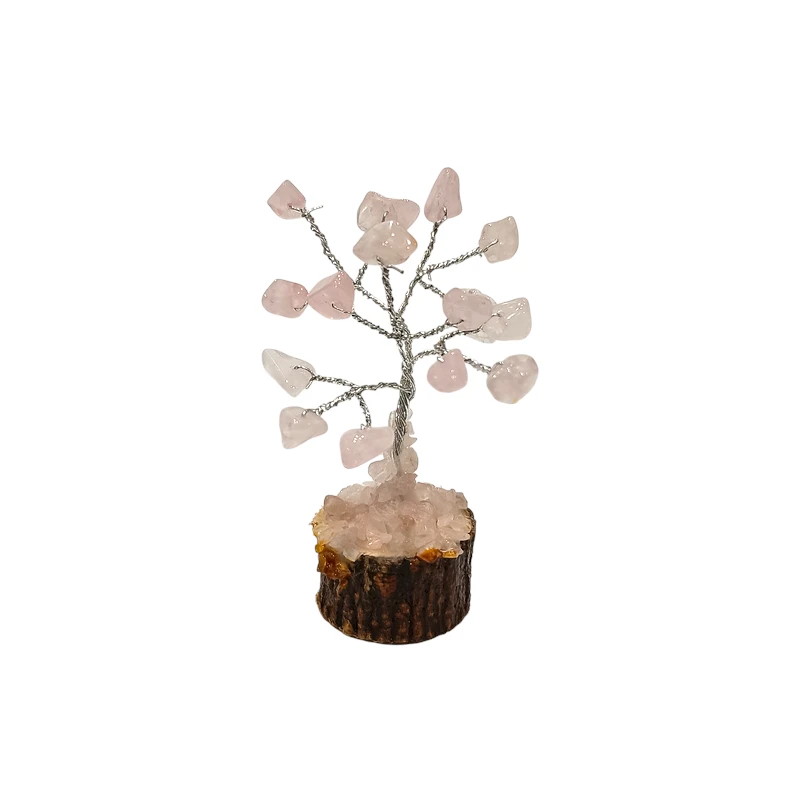 Arbre du Bonheur Quartz Rose sur Support Bois 7,5cm