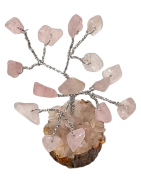 Arbre du Bonheur Quartz Rose sur Support Bois 7,5cm