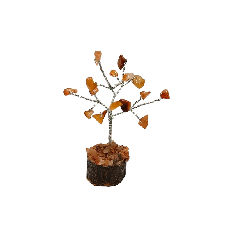 Arbre du Bonheur Agate de Feu sur Support Bois 7,5cm