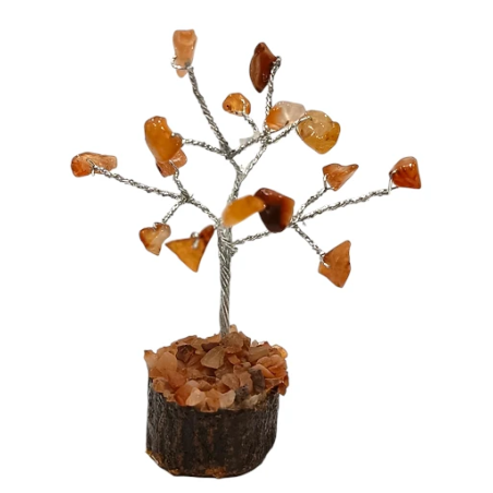 Arbre du Bonheur Agate de Feu sur Support Bois 7,5cm