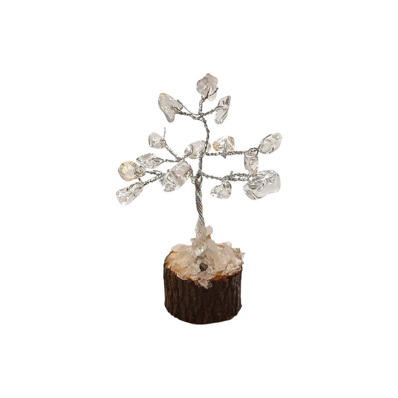 Arbre du Bonheur Cristal de Roche sur Support Bois 7cm