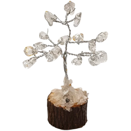 Arbre du Bonheur Cristal de Roche sur Support Bois 7cm