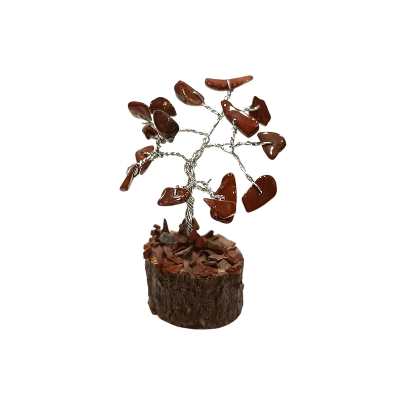 Arbre du Bonheur Jaspe Rouge sur Support Bois 6cm