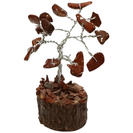 Arbre du Bonheur Jaspe Rouge sur Support Bois 6cm
