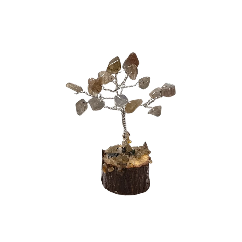 Arbre de Bonheur Labradorite sur Support Bois 7cm