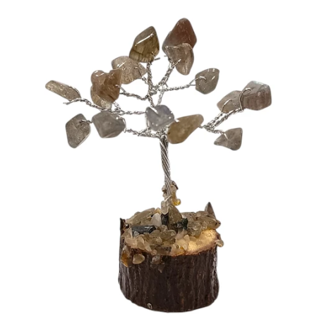 Arbre de Bonheur Labradorite sur Support Bois 7cm