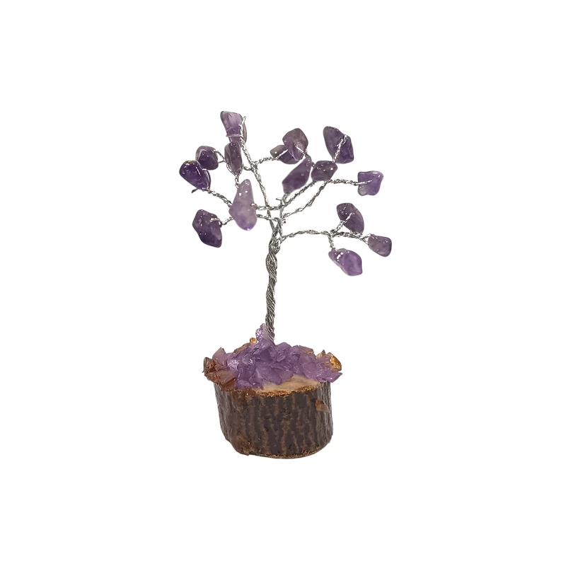 Arbre du Bonheur Améthyste sur Support Bois 7cm