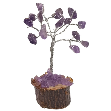 Arbre du Bonheur Améthyste sur Support Bois 7cm