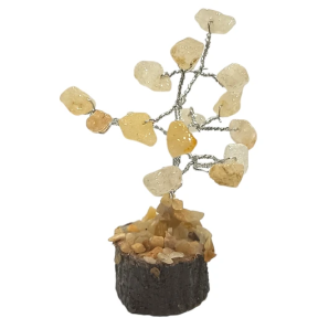 Arbre du Bonheur Calcite Jaune sur Support Bois 7cm