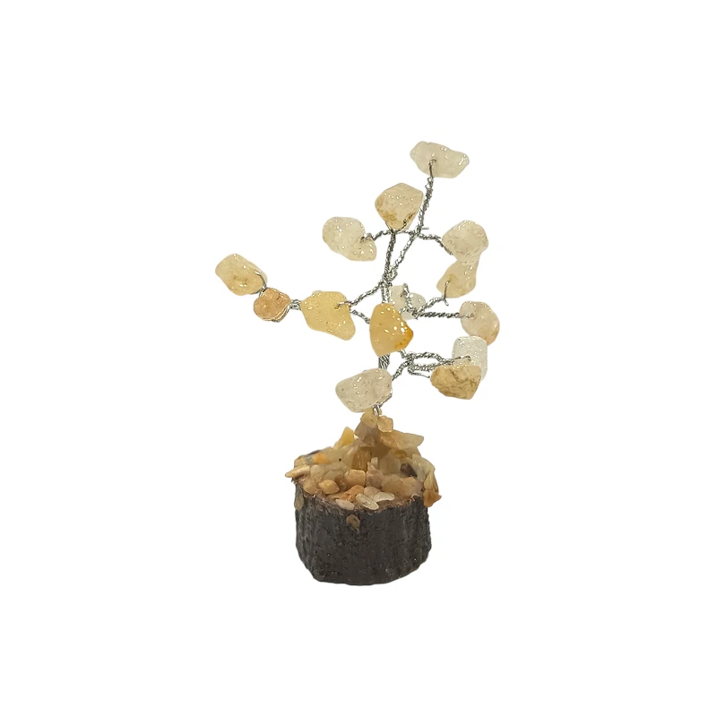 Arbre du Bonheur Calcite Jaune sur Support Bois 7cm