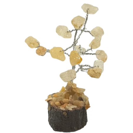 Arbre du Bonheur Calcite Jaune sur Support Bois 7cm
