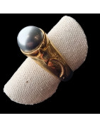 Bague Perle grise Argent 925 Plaqué or Taille 57