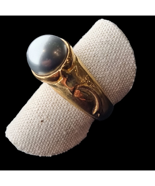 Bague Perle grise Argent 925 Plaqué or Taille 57