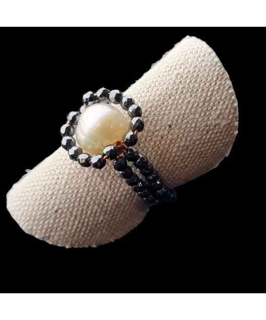 Bague Perle & hématite bronze Taille 54