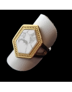 Bague Howlite Argent 925 plaqué or Taille 56