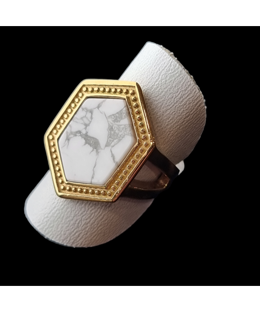 Bague Howlite Argent 925 plaqué or Taille 56