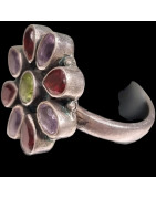 Bague Fleur Améthyste Péridot Grenat Argent 925