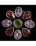 Bague Fleur Améthyste Péridot Grenat Argent 925