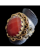 Bague Cornaline Argent 925 & Laiton Taille 56