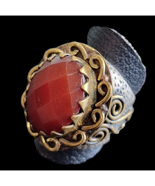 Bague Cornaline Argent 925 & Laiton Taille 56