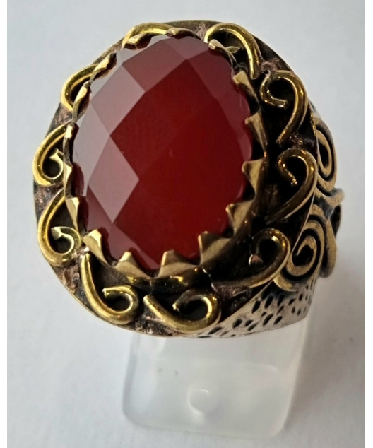 Bague Cornaline Argent 925 & Laiton Taille 56