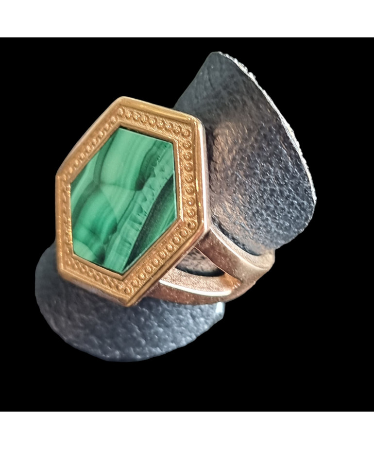 Bague Malachite Plaqué or Taille 59