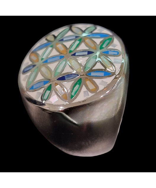 Bague Nacre émaillée Acier inox Taille 60