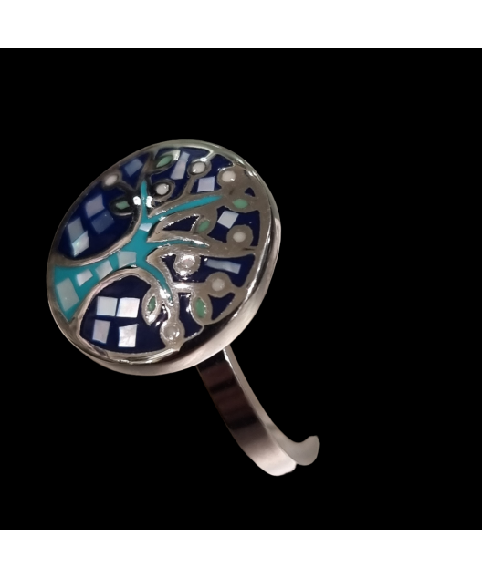 Bague Nacre émaillée Arbre de vie Acier inox Taille 54