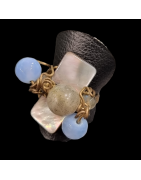 Bague Calcédoine Quartz Labradorite Laiton Taille 58