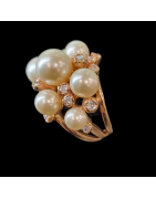 Bague Perles de Majorque & Zirconium Bronze plaqué or Taille 52