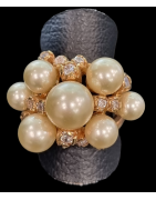 Bague Perles de Majorque & Zirconium Bronze plaqué or Taille 52