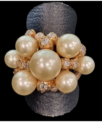 Bague Perles de Majorque & Zirconium Bronze plaqué or Taille 52