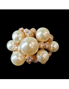 Bague Perles de Majorque & Zirconium Bronze plaqué or Taille 52