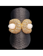 Bague Nacre Swarovski Bronze plaqué or Taille 54