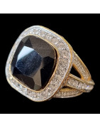 Bague Onyx & Zirconium Bronze plaqué or Taille 52