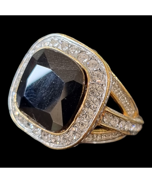 Bague Onyx & Zirconium Bronze plaqué or Taille 52