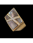 Bague Nacre Swarovski Bronze plaqué or Taille 54