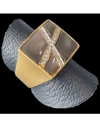 Bague Nacre Swarovski Bronze plaqué or Taille 54