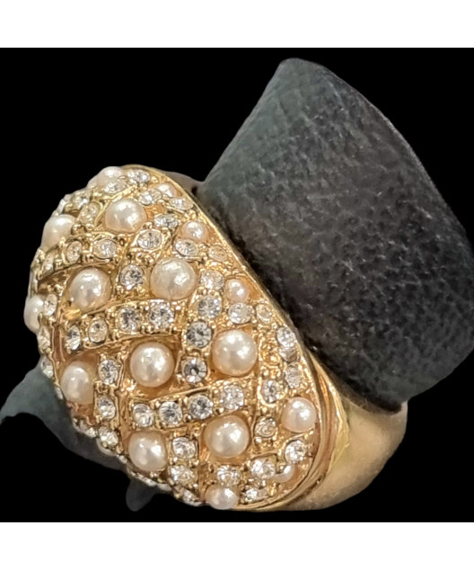 Bague Perles & Zirconium Bronze plaqué or Taille 59