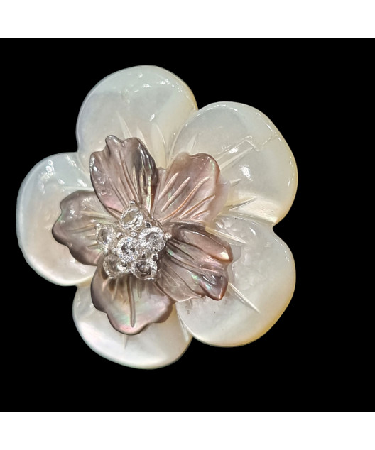 Bague Nacre Fleur Argent 925 Taille 59