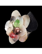 Bague Nacre Fleur Acier Taille 54+