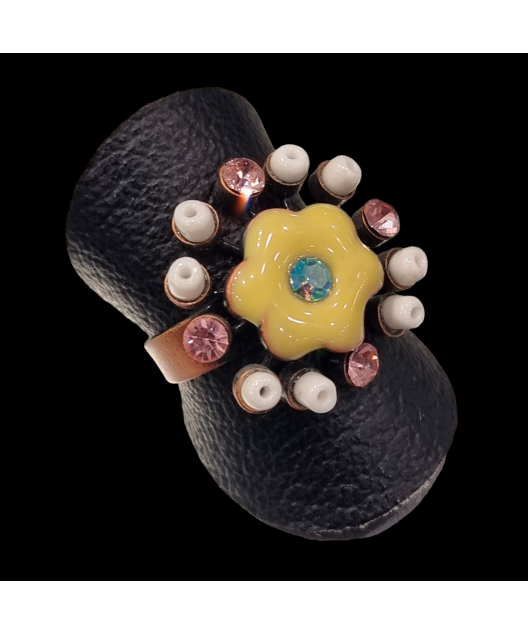 Bague Bakélite & Zirconium Fleur Taille 54+